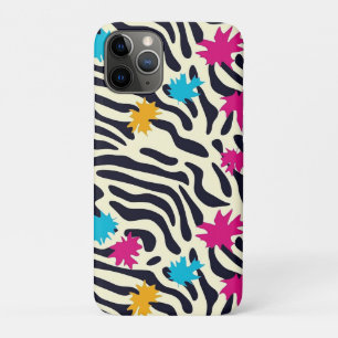 Abstract Zebra Stripes with Leaf Paint Splash iPhone 11 Pro Case