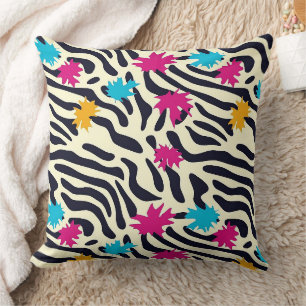 Abstract Zebra Stripes with Leaf Paint Splash Cushion