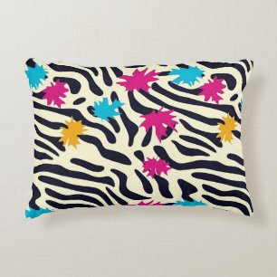 Abstract Zebra Stripes with Leaf Paint Splash Decorative Cushion