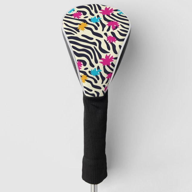 Abstract Zebra Stripes with Leaf Paint Splash Golf Head Cover (Front)
