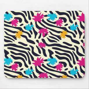 Abstract Zebra Stripes with Leaf Paint Splash Mouse Mat
