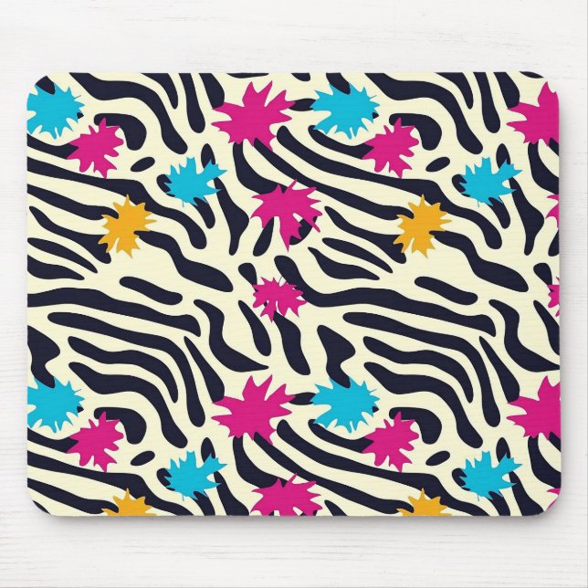 Abstract Zebra Stripes with Leaf Paint Splash Mouse Mat (Front)