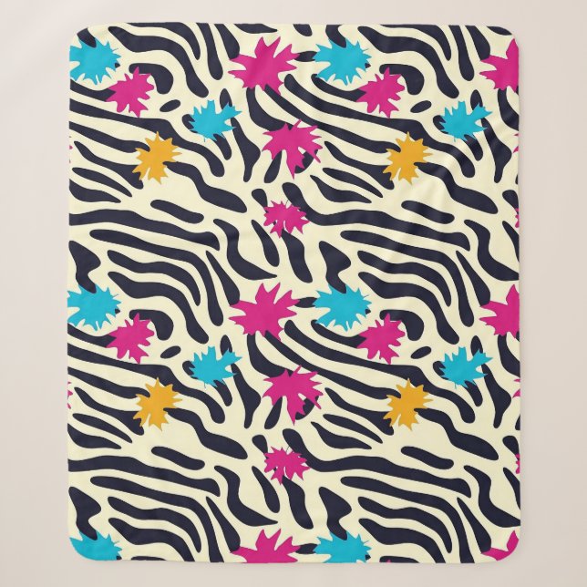 Abstract Zebra Stripes with Leaf Paint Splash Sherpa Blanket (Front)