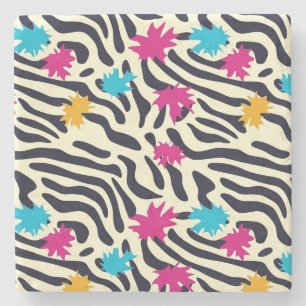Abstract Zebra Stripes with Leaf Paint Splash Stone Coaster