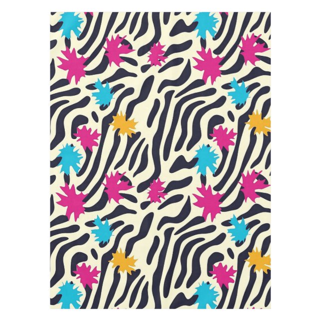 Abstract Zebra Stripes with Leaf Paint Splash Tablecloth (Front)