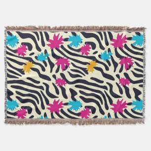 Abstract Zebra Stripes with Leaf Paint Splash Throw Blanket