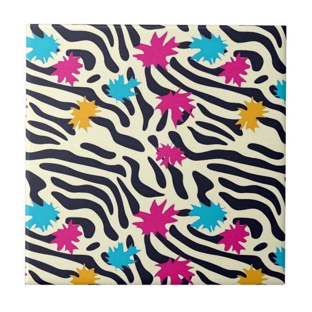 Abstract Zebra Stripes with Leaf Paint Splash Tile (Front)