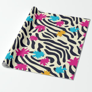Abstract Zebra Stripes with Leaf Paint Splash Wrapping Paper