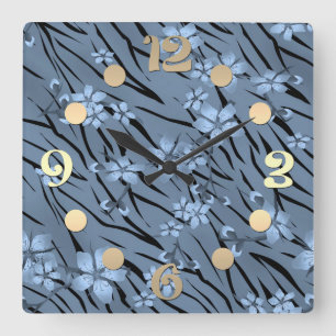 Abstract zebra tiger skin godblooming flowers square wall clock