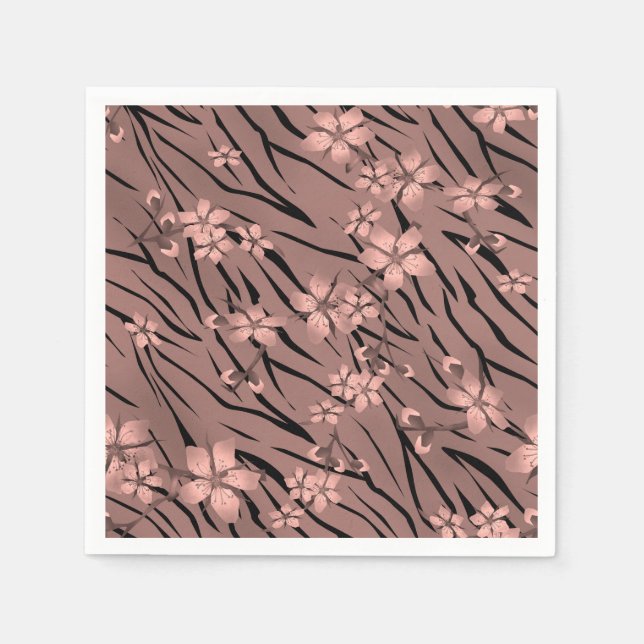 Abstract zebra tiger skin leather blooming flowers napkin (Front)