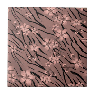 Abstract zebra tiger skin leather blooming flowers tile
