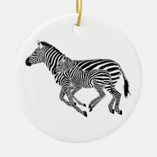 Abstract Zebras Mother and Child Ceramic Tree Decoration