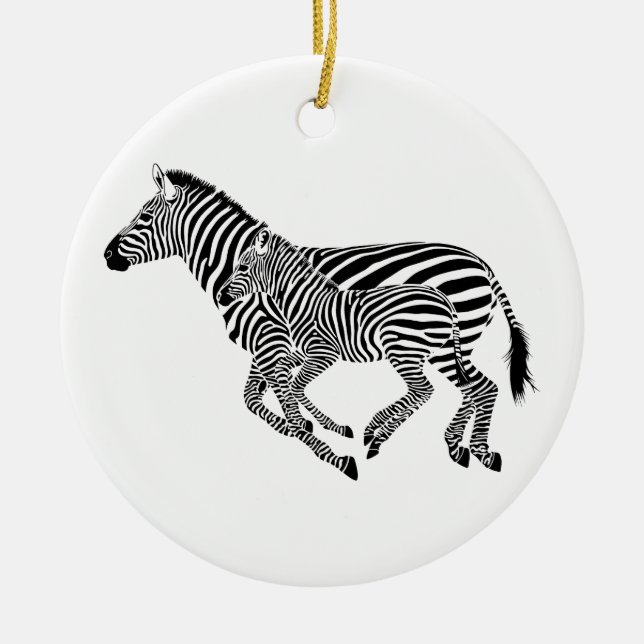 Abstract Zebras Mother and Child Ceramic Tree Decoration (Front)