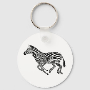 Abstract Zebras Mother and Child Key Ring