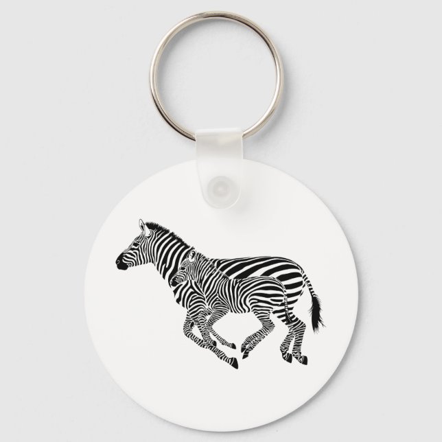 Abstract Zebras Mother and Child Key Ring (Front)