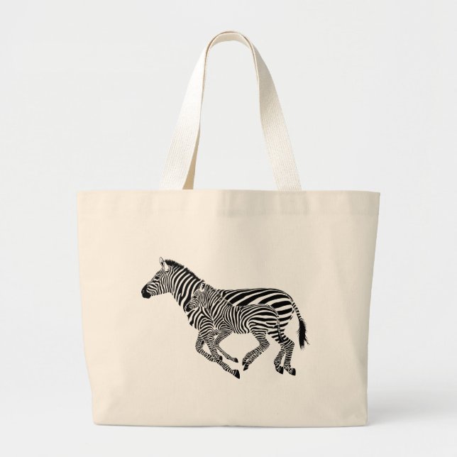 Abstract Zebras Mother and Child Large Tote Bag (Front)