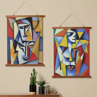 Abstract Zen Cubist Wood Topped Wall Tapestry