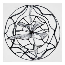 Abstract Zen Flower Design in Black and White