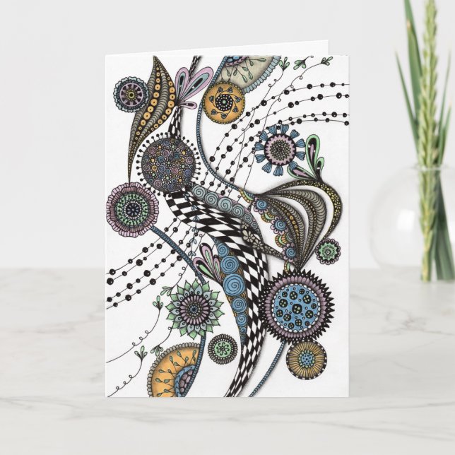 Abstract Zentangle Floral Art Blank Note Card (Front)