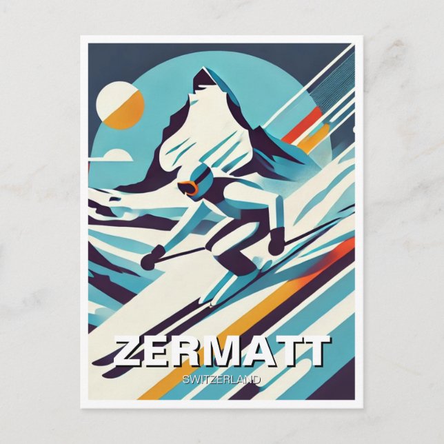 Abstract Zermatt Switzerland Skier Skiing  Postcard (Front)