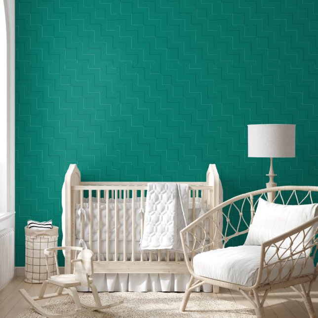 Abstract Zig Zag Design in Teal Green   Wallpaper (Kids)