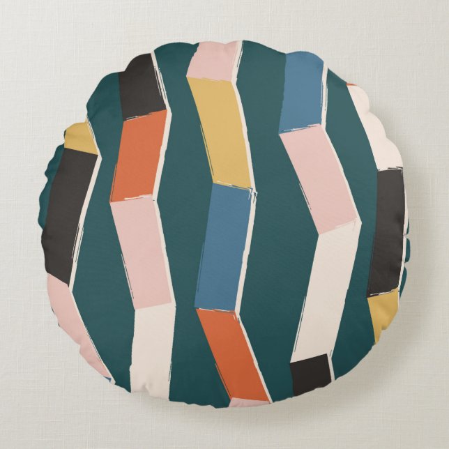 Abstract zig zag seamless pattern,hand painted irr round cushion (Front)