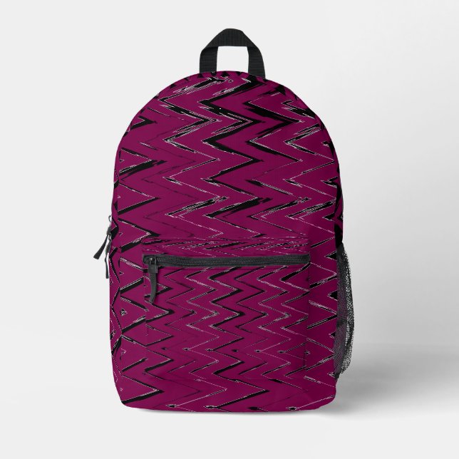 Abstract Zigzag Lines in Wine & White – Backpack (Front)