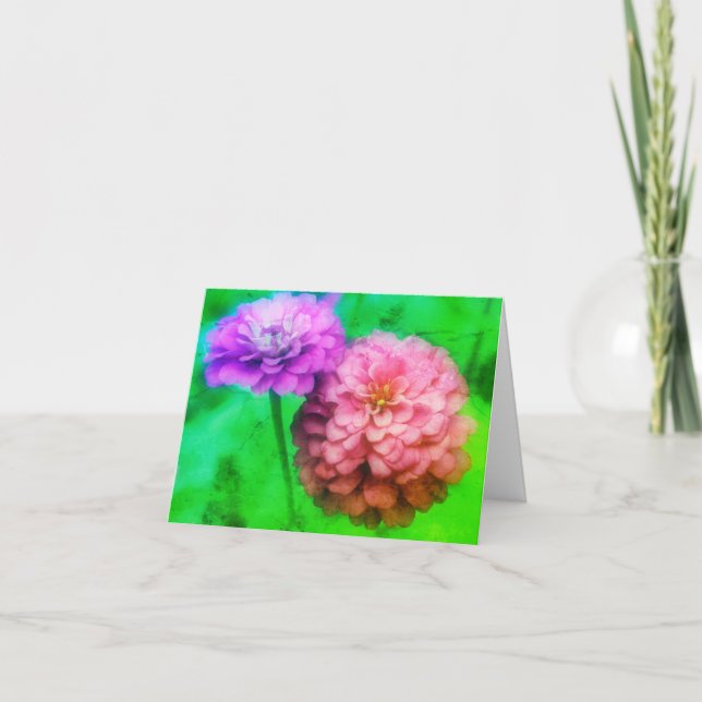 Abstract Zinnia Flowers Note Card (Front)