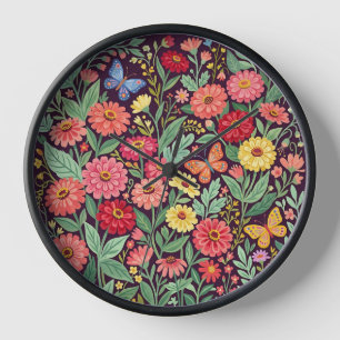 Abstract Zinnias Butterflies Art Clocks