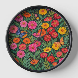 Abstract Zinnias Butterflies Art Clocks
