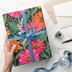 Abstract Zinnias Butterflies Wrapping Paper