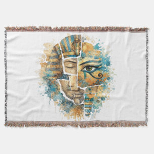 AbstractAncientEgyptian Pharaoh with Eye of Horus Throw Blanket