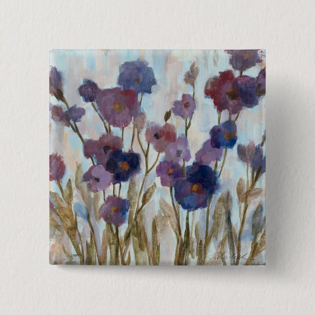 Abstracted Florals In Purple 15 Cm Square Badge (Front)