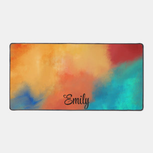 Abstracted Hand Painted Colours Personalised Name Desk Mat