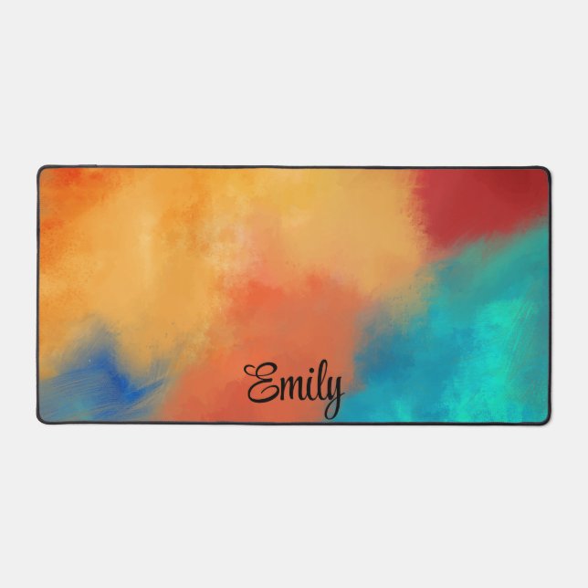 Abstracted Hand Painted Colours Personalised Name Desk Mat (Front)
