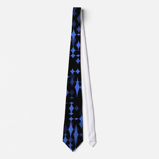 Abstracted Royal Blue Diamonds On Black Tie (Front)
