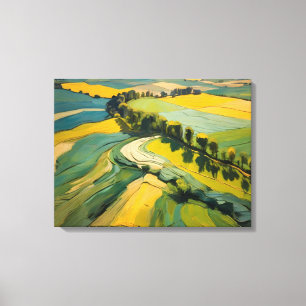 Abstraction Agricultural Area and Green Wavy Field Canvas Print