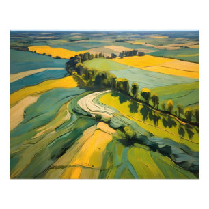 Abstraction Agricultural Area and Green Wavy Field Photo Print