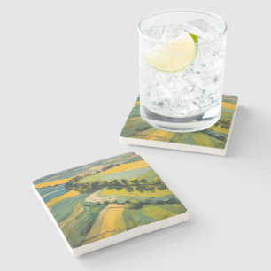 Abstraction Agricultural Area and Green Wavy Field Stone Coaster