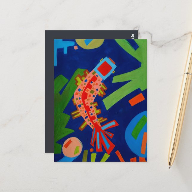 abstraction, fish, carp, cubism, postcard (Front/Back In Situ)