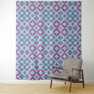 Abstraction geometric shapes blue pink turquoise e tapestry