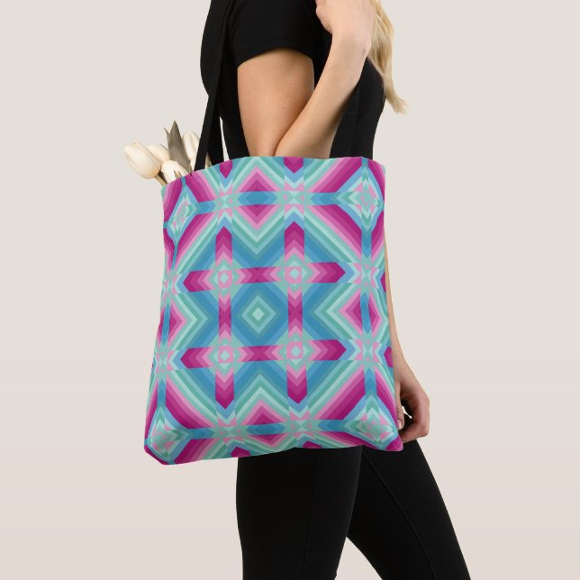 Abstraction geometric shapes blue pink turquoise e tote bag (Close Up)