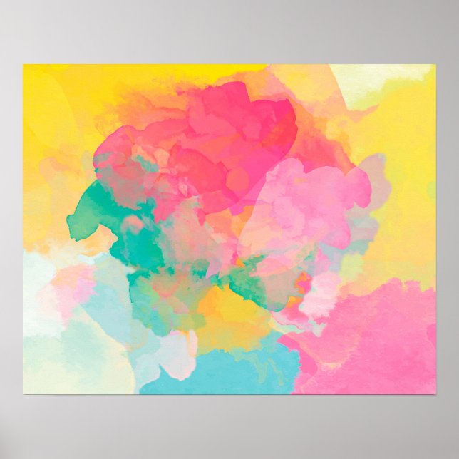 Abstraction Watercolour Pink Yellow And Blue Poster (Front)