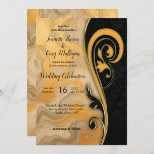 Abstracts Gold on Black & Mixed Marble Textures Invitation