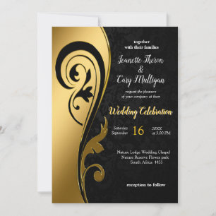 Abstracts Gold on Black & Mixed Marble Textures Invitation