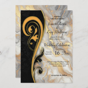 Abstracts Gold on Black & Mixed Marble Textures Invitation