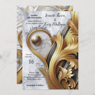 Abstracts Gold on Black & Mixed Marble Textures Invitation