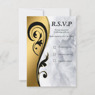 Abstracts Gold on Black & Mixed Marble Textures RSVP Card
