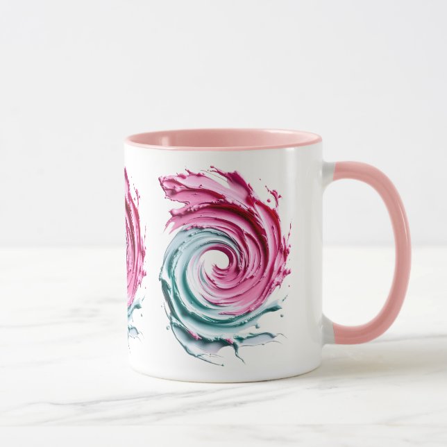 Abstrait tourbillon in pastel pink and green. mug (Right)