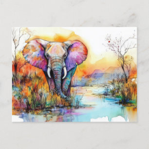 Abstrakte Aquarell Illustration eines Elefanten Postcard